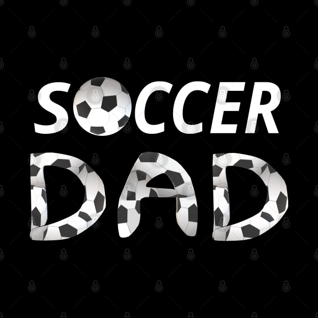 Soccer Dad. Soccer Ball and Black and White Soccer Patterned Letters (Black Background) by Art By LM Designs 