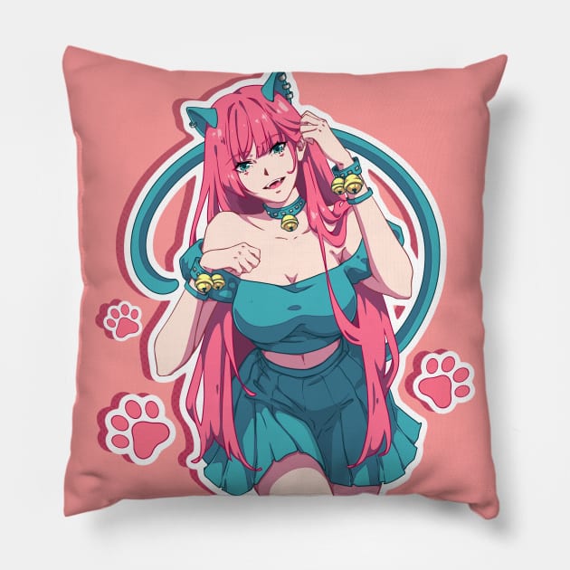 Anime girl and the neko cosplay Pillow by AnGo