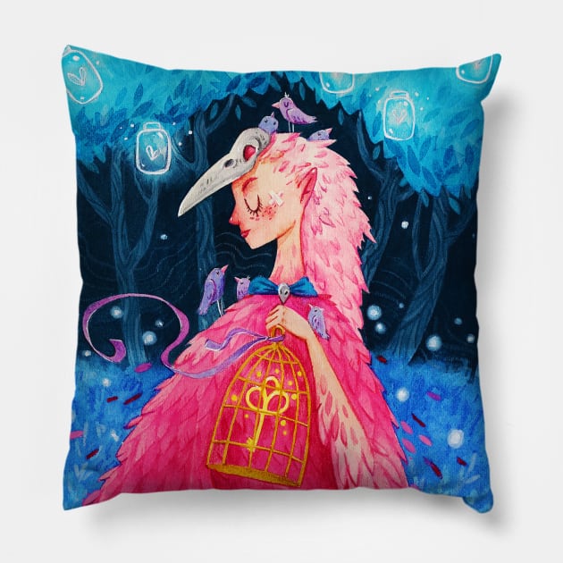 Bird Lady Pillow by rubinuby