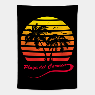 Playa del Carmen 80s Sunset Tapestry