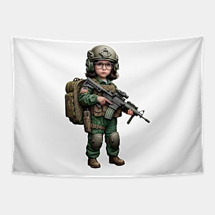 The Little Girl and a Toy Gun Tapestry