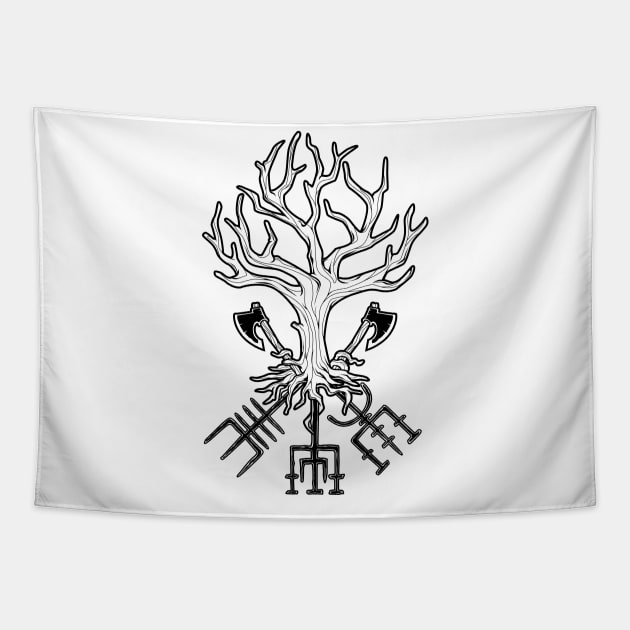 Axes and Vegvisir Runes - Yggdrasil Tapestry by Modern Medieval Design