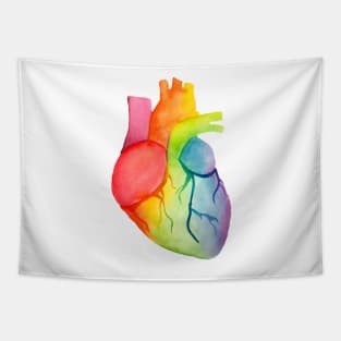 Watercolor Rainbow Heart (white) Tapestry