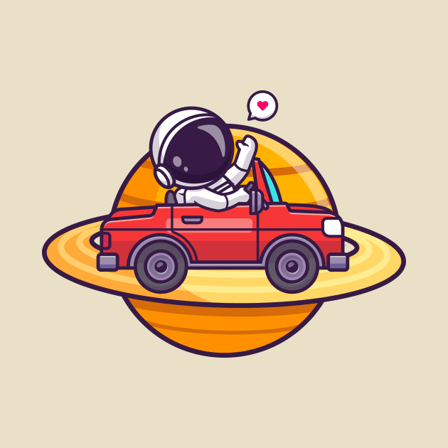 Cute Astronaut Driving Car On Saturn Planet Cartoon by Catalyst Labs