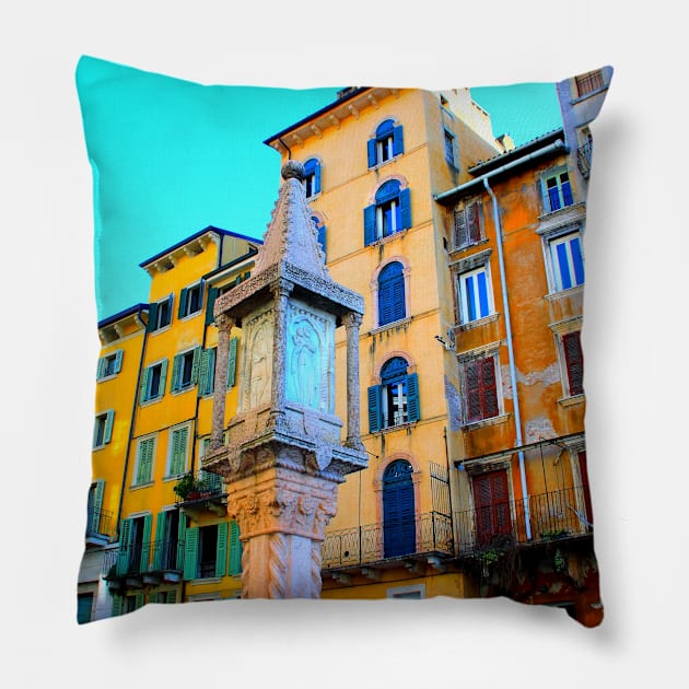 Piazza delle Erbe in Verona, Italy Pillow by KristinaDrozd