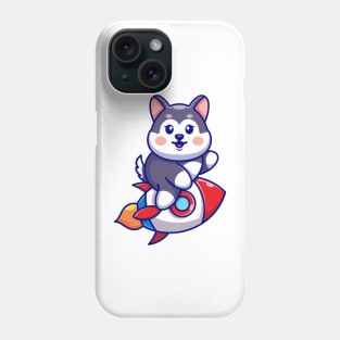 Cute husky riding rocket cartoon Phone Case