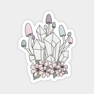 Pastel mushrooms and crystals Magnet