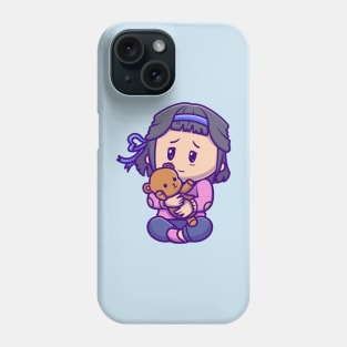 Cute Girl Hug Teddy Bear Cartoon Phone Case