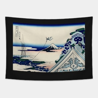 Japanese Vintage Print, Fleeing from Tsunami Tapestry