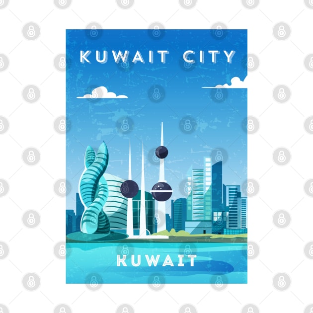 Kuwait City, Kuwait - Retro travel minimalist poster by GreekTavern