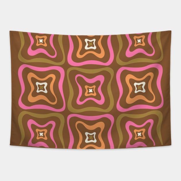 Retro Groovy Pattern Pink, Orange, Brown, Cream 2 Tapestry by tramasdesign