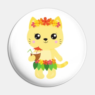 Hawaii Cat, Cute Cat, Yellow Cat, Flowers, Luau Pin