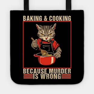 Vintage Baking Cat Because Murder is Wrong Baking humor Tote