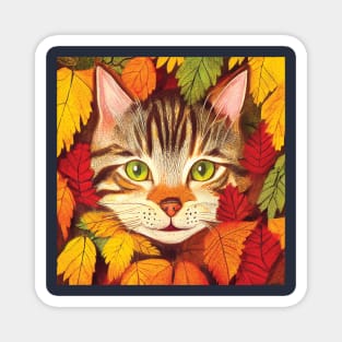 Tabby Kitten in Fall Leaves Magnet