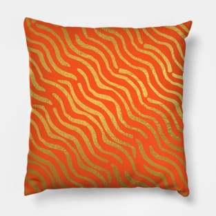 Deep Orange Gold colored abstract lines pattern Pillow