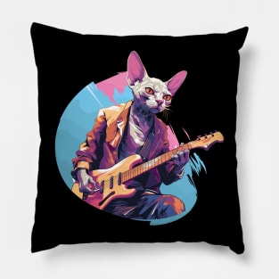 Sphynx Cat Playing Guitar Pillow