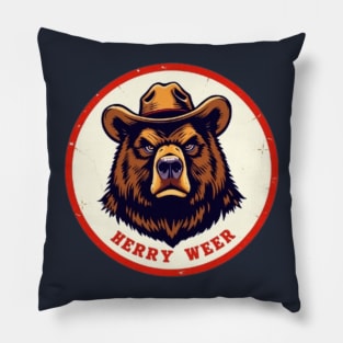 Grumpy Cowboy Bear Vintage Logo Pillow