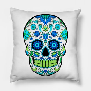 Day of The Dead colorful sugar skull with floral ornament Pillow