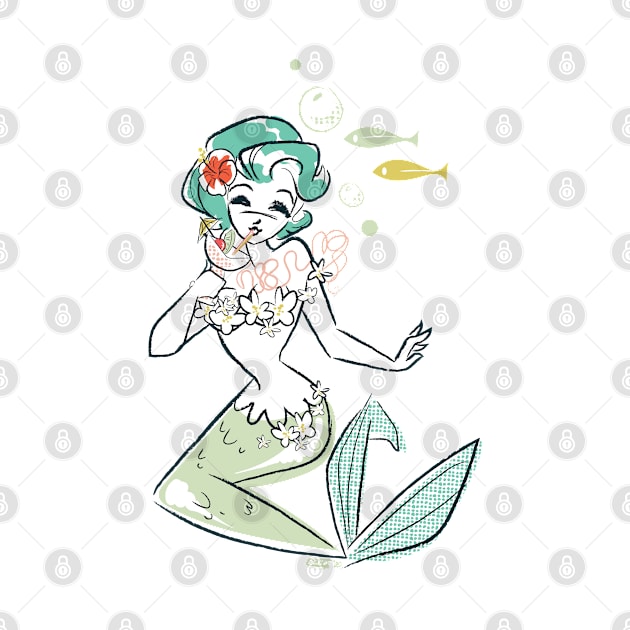 Mermaid with Tiki Drink- by Cathy Clark-Ramirez by Cathy Clark-Ramirez