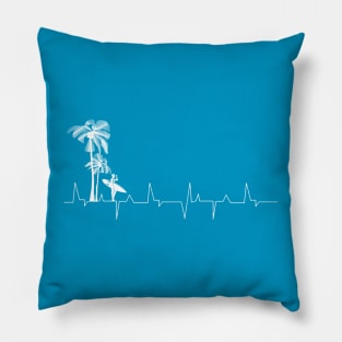 Heartbeat Surfer and Palm Trees White Pillow