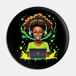 Melanin Gamer teacher pupil student headphones comic retro Pin