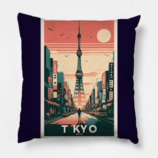 Vintage Tokyo tower art Pillow