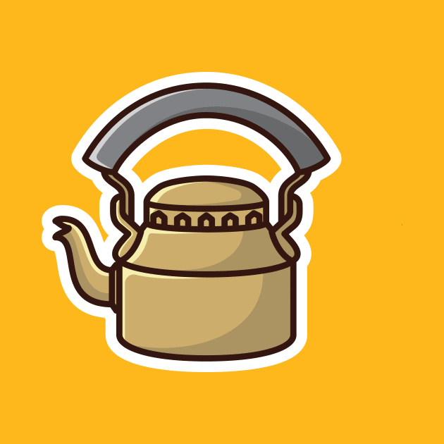 Tea Kettle Sticker vector illustration. Food and drink object icon concept. Breakfast tea kettle with closed lid sticker vector design with shadow. by AlviStudio