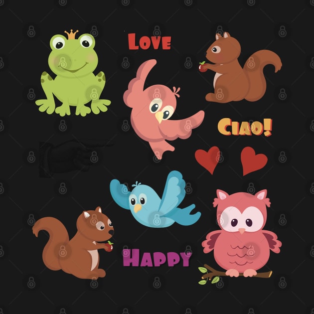 Cute set of stickers, animals and words by marina63