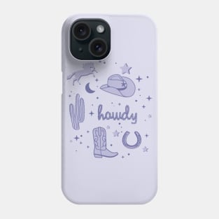 Pastel Cowboy Hat and Boot Pattern Lilac Cowgirl Aesthetic Phone Case