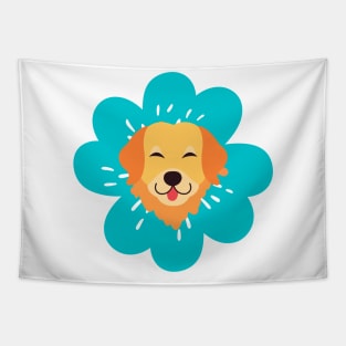 blue flower with dog face design Tapestry