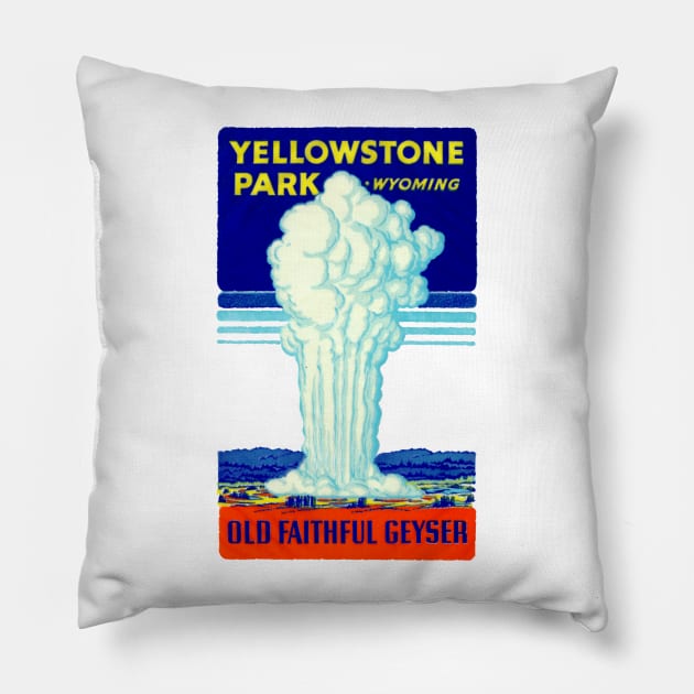 Vintage Yellowstone Park Wyoming Pillow by historicimage