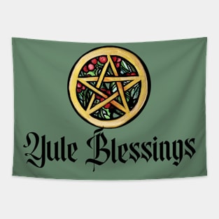 Yule Blessings Pentacle Berries Tapestry