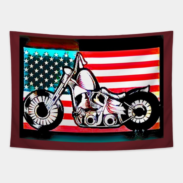 Motorcycle against American Flag Tapestry by PersianFMts