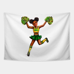 jamaican Reggae Rasta Inspirational motivational affirmation Cheer leader- Cheer Squad - anime girl cheerleader with Afro hair Jamaica Tapestry