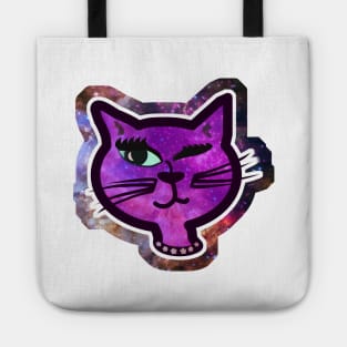 Cosmos Sparkle Winking Cat Nostalgia Design Tote