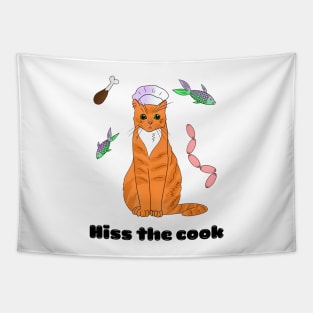 Hiss the cook - a cute funny cat Tapestry