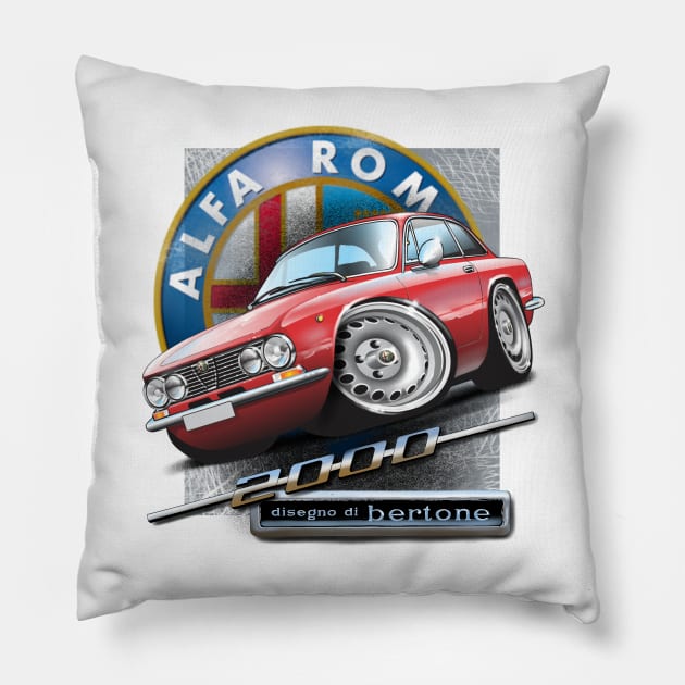 Cartooned Alfa Romeo GTV 2000 Bertone Coupé Pillow by stefansautoart