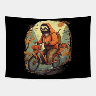 Fall Sloth on Bike Tapestry