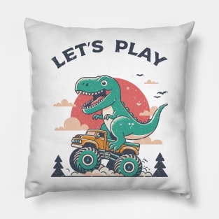 illustration of a T-rex riding a monster truck Pillow