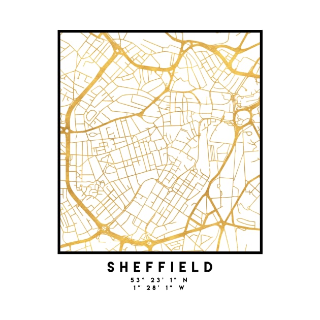 SHEFFIELD ENGLAND CITY STREET MAP ART by deificusArt