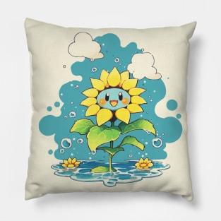 Cute sunflower under the rain Pillow