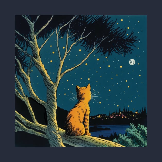 Marmalade Cat Looking at a View over a Lake by Geminiartstudio