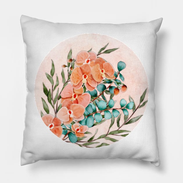 Watercolor orchids arrangment Pillow by PrintAmor
