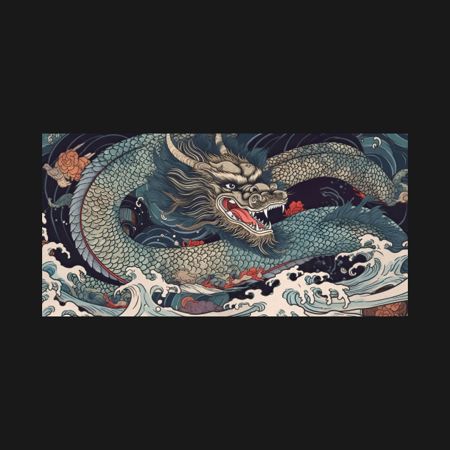 Ukiyo-e Japanese Art - Fantasy Green Dragon by allovervintage