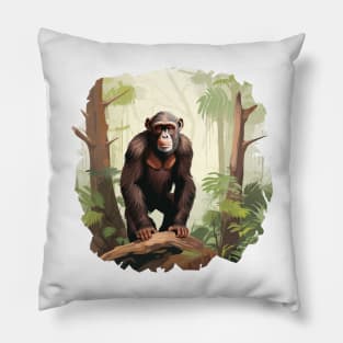 Cute Chimpanzee In Jungle Pillow