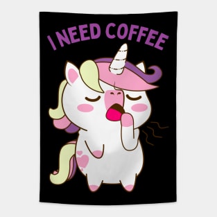 In need of coffee lover coffee addict Funny tired sleepy unicorn Tapestry