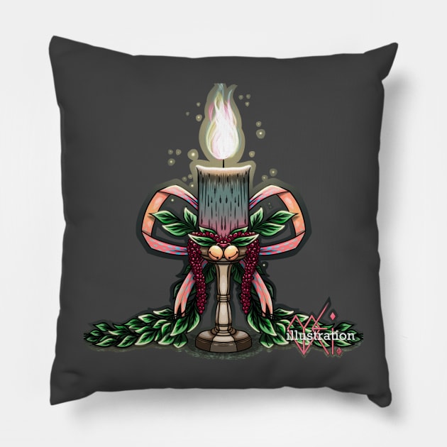 Christmas decorations candle Pillow by Mei.illustration