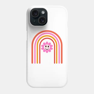 Pink Smiley Flower on Retro Rainbow Phone Case