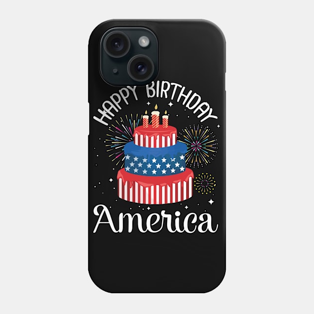 Big US Flag Birthday Cake And Fireworks Happy Birthday America Independence July 4th Day Phone Case by Cowan79