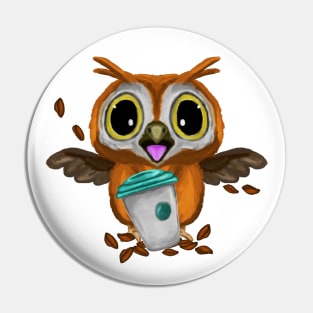 Funny owl and coffee cup Pin